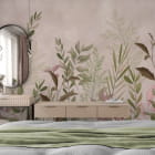 Miniatura fototapety Pastelowe liście we wnętrzu sypialni