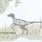 Miniatura fototapety Mapa z dinozaurami na kontynentach fragment #2