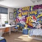 Miniatura fototapety Kolorowa ściana graffiti we wnętrzu pokoju nastolatka