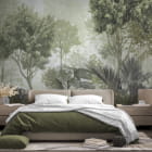 Miniatura fototapety Las spowity poranną mgłą we wnętrzu sypialni