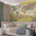 Miniatura fototapety Mapa świata z dinozaurami we wnętrzu pokoju dziecka