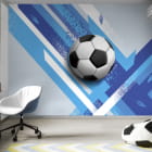 Miniatura fototapety Piłka 3D na niebieskich pasach we wnętrzu pokoju nastolatka