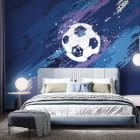 Miniatura fototapety Piłka nożna na niebieskim tle we wnętrzu pokoju nastolatka