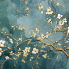 Miniatura fototapety Kwitnąca gałąź na zielonym tle