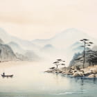 Miniatura fototapety Rzeka wśród gór, akwarela