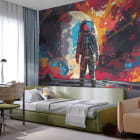Miniatura fototapety Akwarelowy astronauta we wnętrzu pokoju nastolatka