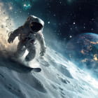 Miniatura fototapety Astronauta na snowboardzie