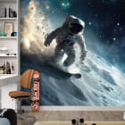 Miniatura fototapety Astronauta na snowboardzie we wnętrzu pokoju nastolatka
