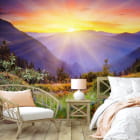Miniatura fototapety Różowy zachód słońca we wnętrzu sypialni